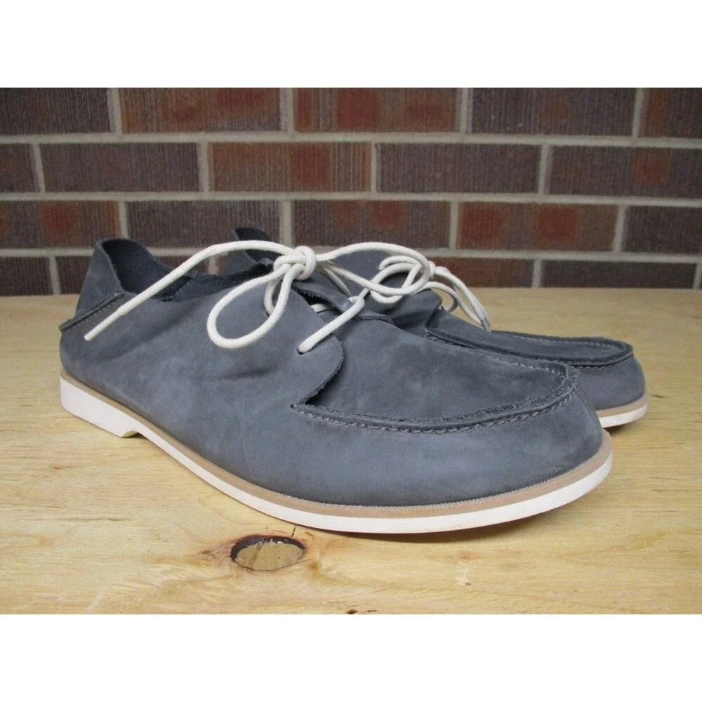 Olukai Men Holokai Gray Leather Boat Shoes Lace Up Casual 10279-6C6C Size 10